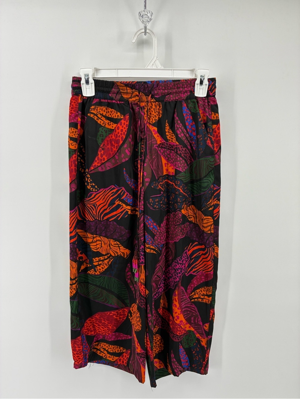 Rachel Zoe Multicolor Tropical Leaf Patterned Wide Leg Capris Cropped Pants